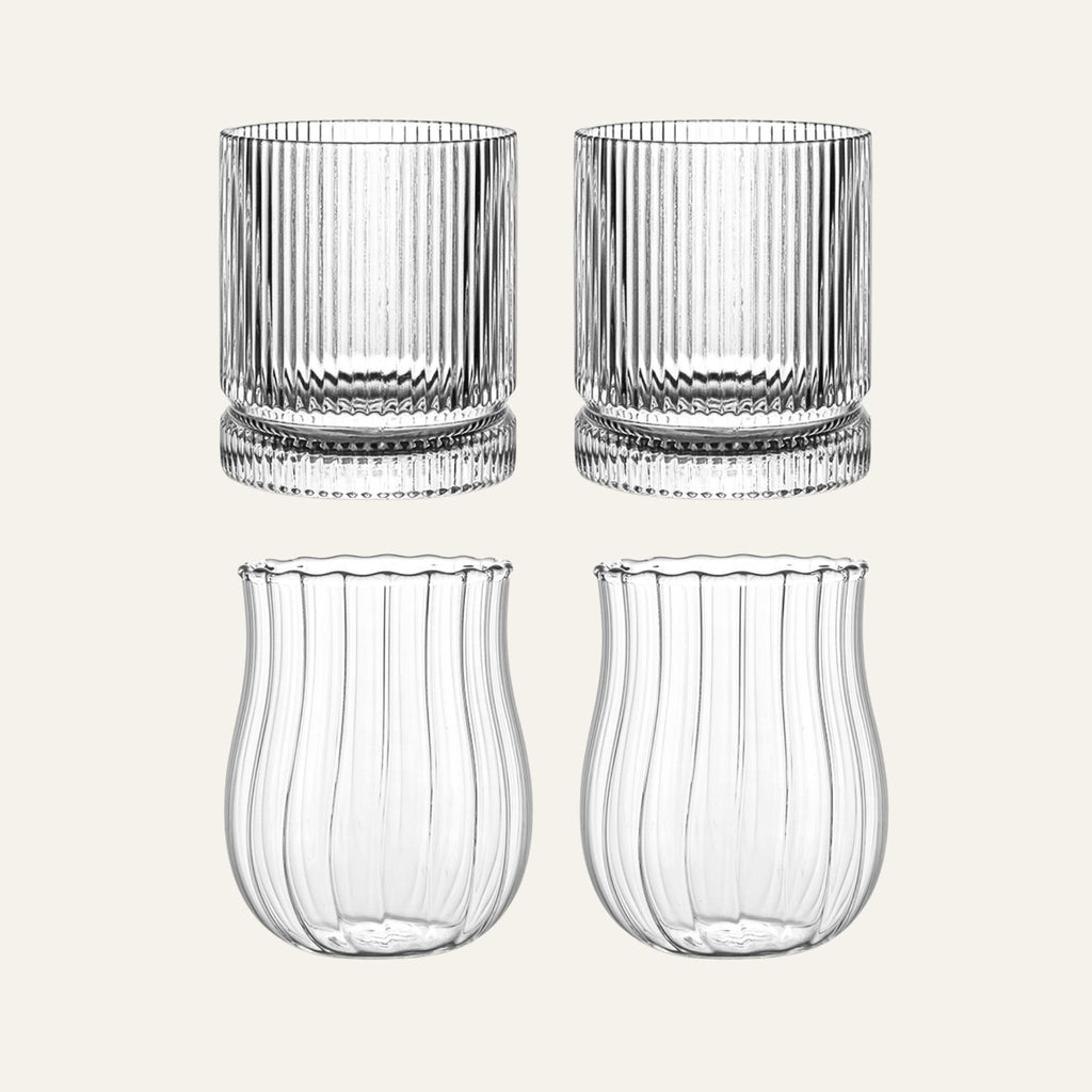 Riva Trinkglas gerillt mit Tulia Glas set
