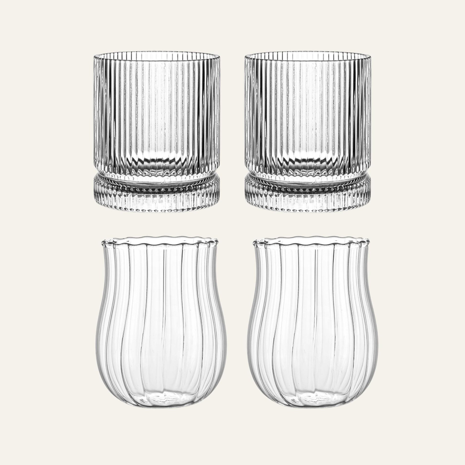 Riva Trinkglas gerillt mit Tulia Glas set
