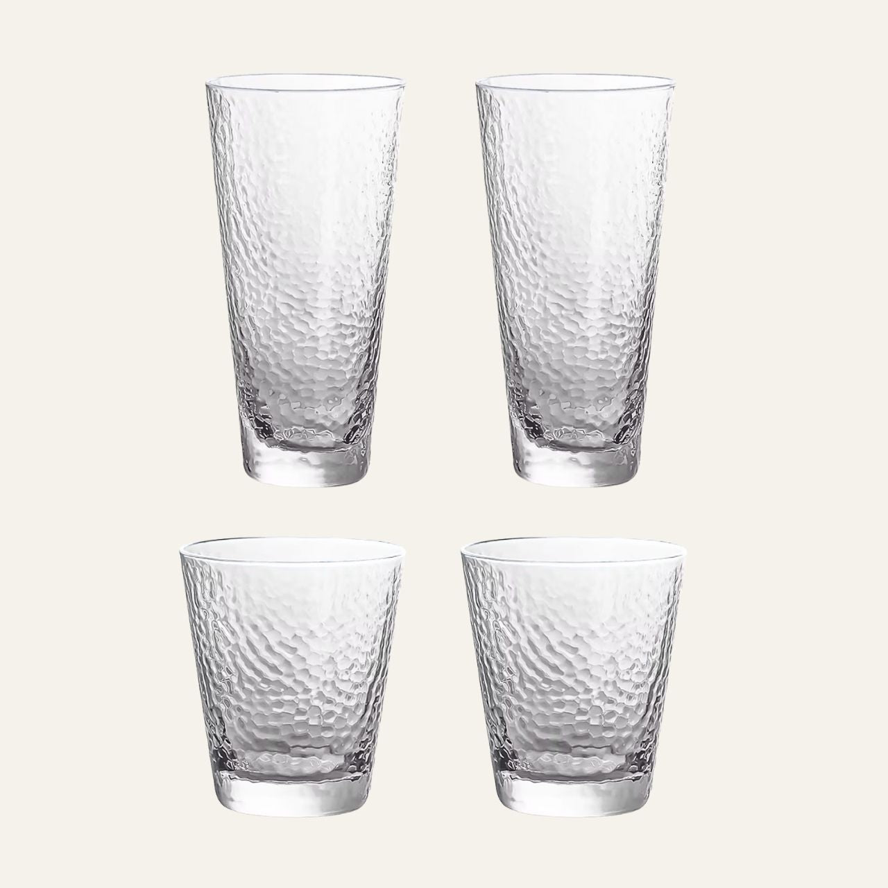 Nuvia Set aus langem und kurzem Trinkglas mit gehämmerter Struktur